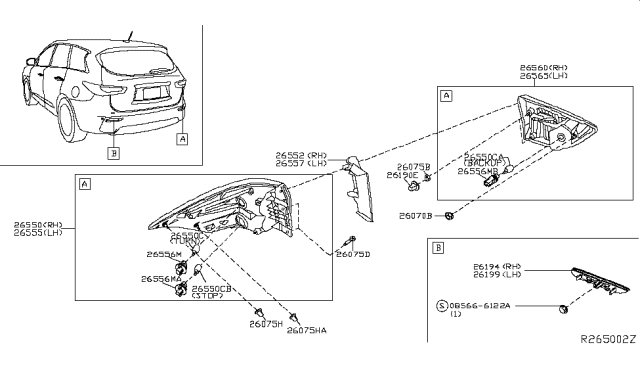 2014 Nissan Pathfinder Combination Lamp Assembly-Rear,NO2 RH Diagram for 26550-3KV2A