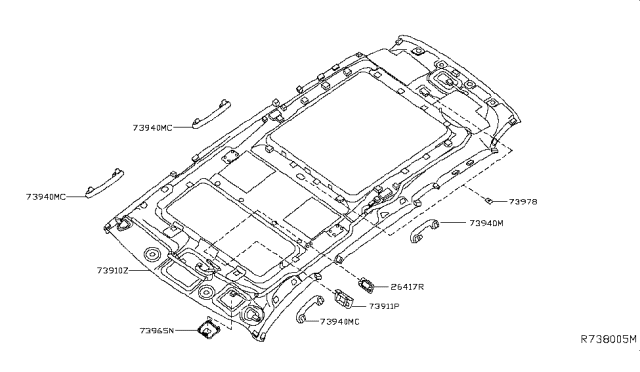 2014 Nissan Pathfinder Bracket HEADLINING Diagram for 73982-3JA3A