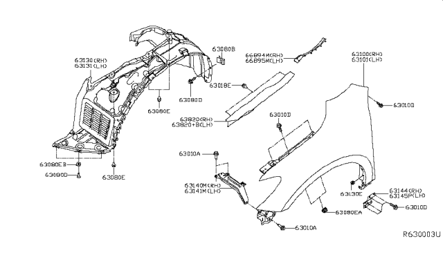 2014 Nissan Pathfinder Front Fender & Fitting Diagram