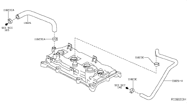 HOSE-BLOWBY GAS Diagram for 11826-3KY0A