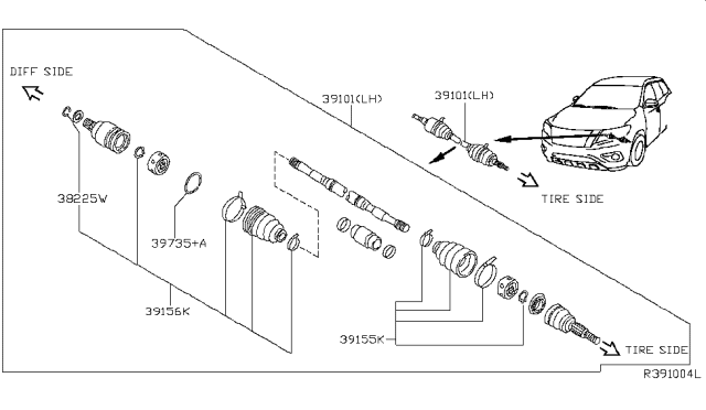 2014 Nissan Pathfinder Shaft Front Drive Diagram for 39101-3JT0A