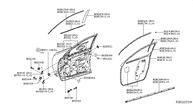 2014 Nissan Pathfinder Front Door Panel & Fitting Diagram 1