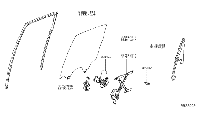 2014 Nissan Pathfinder Rear Door Window & Regulator Diagram 1