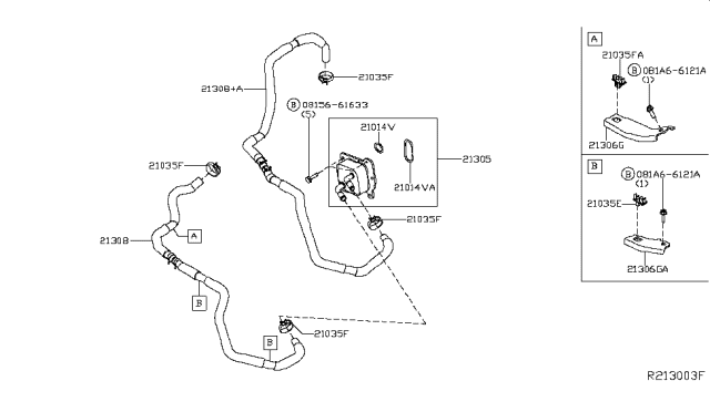 2014 Nissan Pathfinder Oil Cooler Assy Diagram for 21305-3KY0A
