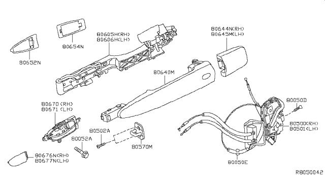 2014 Nissan Pathfinder Front Door Lock & Handle Diagram 1