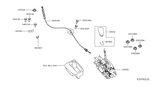 2014 Nissan Pathfinder Control Cable Assembly Diagram for 34935-3JV0A