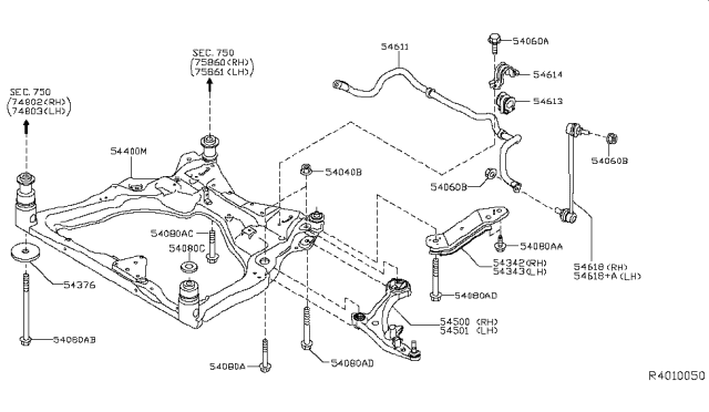 2014 Nissan Pathfinder Member Complete-Front Suspension Diagram for 54400-3JV0D