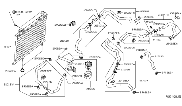 2014 Nissan Pathfinder Hose-Inverter Cooling,Reservoir Tank Diagram for 21501-3JV2A