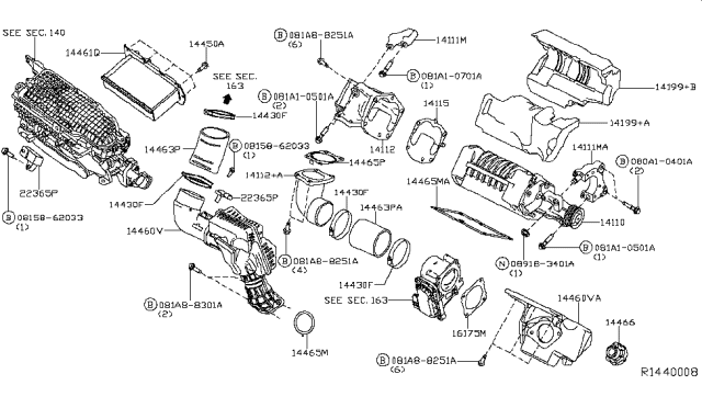 2014 Nissan Pathfinder Hose-Air,Inlet Diagram for 14463-3KY0A