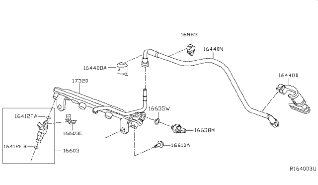 2014 Nissan Pathfinder Hose Fuel Diagram for 16440-3KY0A