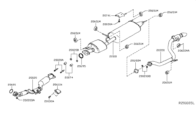 2014 Nissan Pathfinder Exhaust Tube & Muffler Diagram