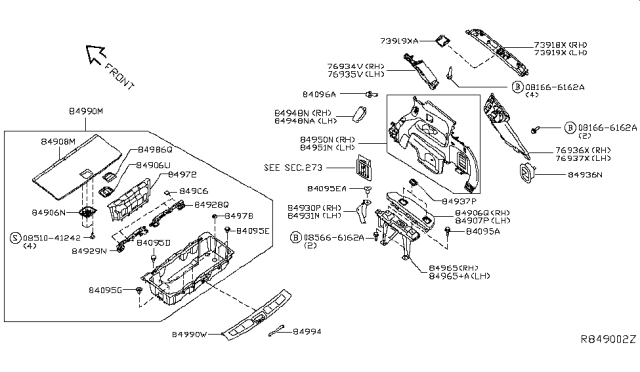 2014 Nissan Pathfinder Hook - Luggage Net Diagram for 84937-3KA5B