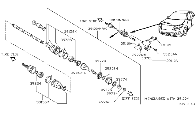 2014 Nissan Pathfinder Shaft Assy-Front Drive Diagram for 39100-3JT0A