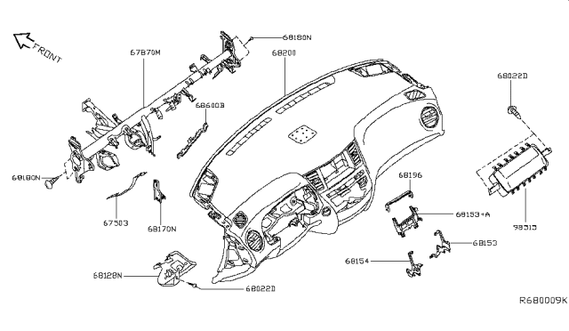 2014 Nissan Pathfinder Instrument Panel,Pad & Cluster Lid Diagram 1