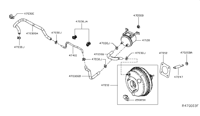 2014 Nissan Pathfinder Booster Assy-Brake Diagram for 47210-3JV0A