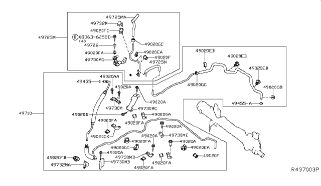 2014 Nissan Pathfinder Bracket Power Steering Tube Diagram for 49732-3JV1A