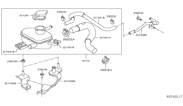 2014 Nissan Pathfinder Plug-Resevoir Tank Mounting Diagram for 21749-3JV0B