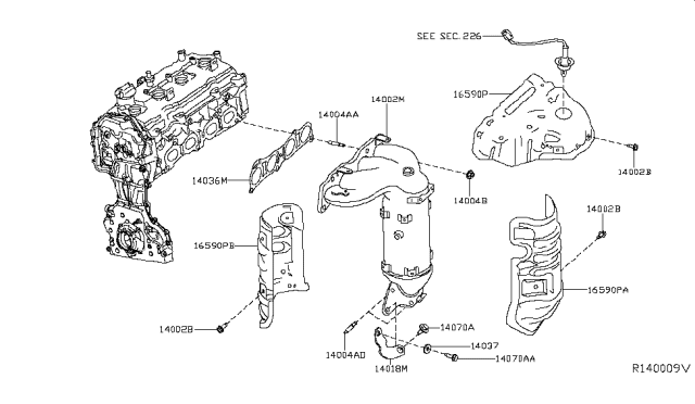 2014 Nissan Pathfinder Exhaust Manifold With Catalytic Converter Diagram for 140E2-3KL0A