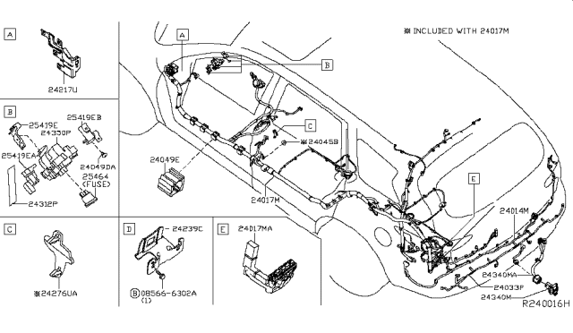 2014 Nissan Pathfinder Harness-Sub,Body Diagram for 24017-9PB5A