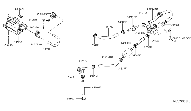 2014 Nissan Pathfinder Hose-Emission Control Diagram for 14912-3KY1B