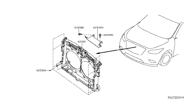 2014 Nissan Pathfinder Support Assembly - Radiator Core Diagram for 62500-3JA0B