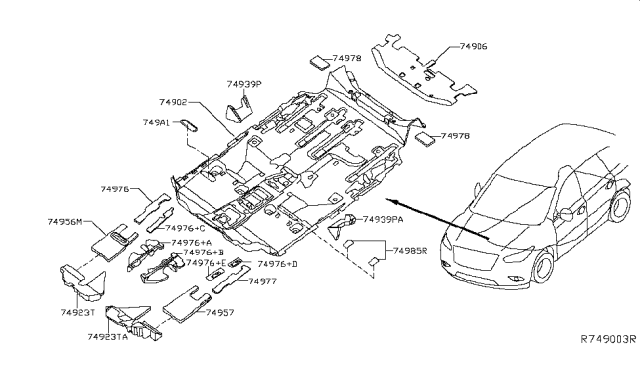 2014 Nissan Pathfinder Pad Assembly - Front Floor Diagram for 74922-9NB1A