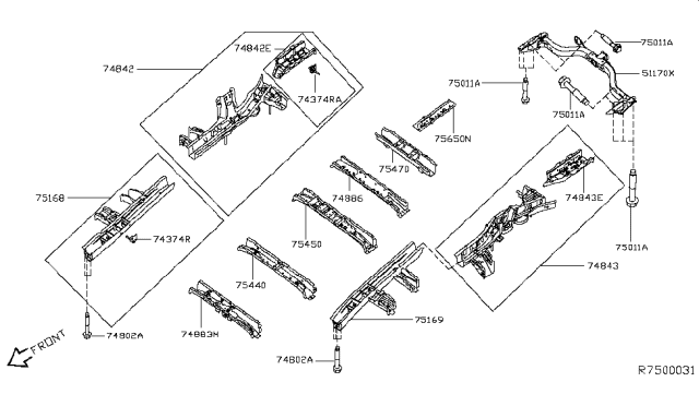 2014 Nissan Pathfinder Extension-Front Side Member,Rear RH Diagram for G5168-3JVMA