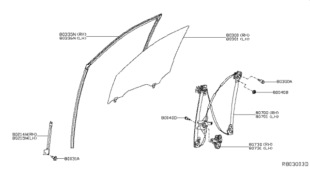 2014 Nissan Pathfinder Front Door Window & Regulator Diagram