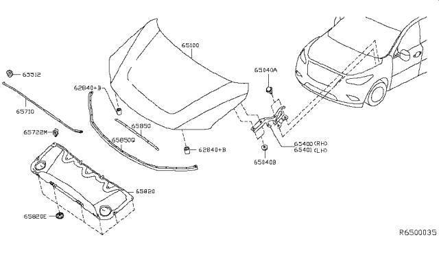2014 Nissan Pathfinder Hood Panel,Hinge & Fitting Diagram