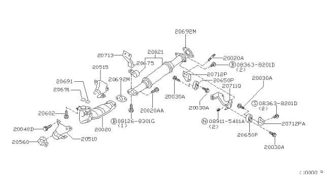 2001 Nissan Quest Exhaust Tube Assembly, Front Diagram for 20020-0B711