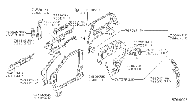 2001 Nissan Quest Pillar-Center,Inner LH Diagram for 76531-7B030