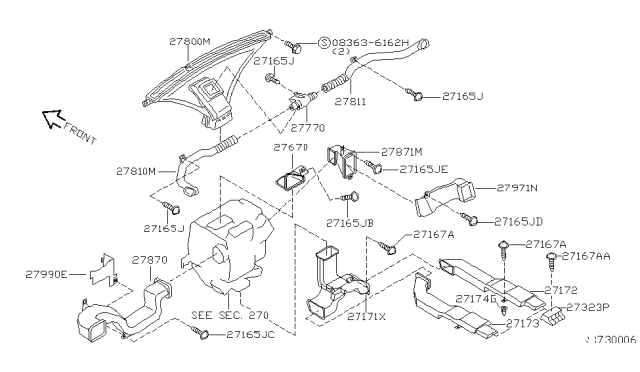 2002 Nissan Quest Duct-Side Ventilator Diagram for 27871-7B000