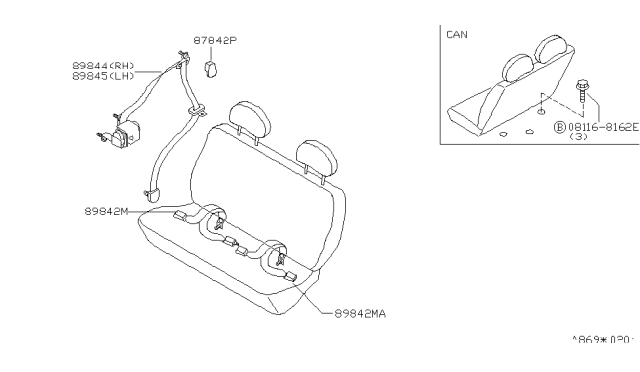 2001 Nissan Quest 3Rd Seat Buckle Belt Assembly Diagram for 89823-2Z325