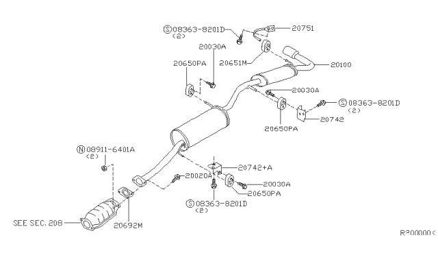 2003 Nissan Quest Exhaust Tube & Muffler Diagram 2