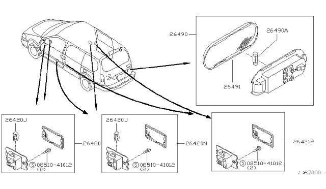 2002 Nissan Quest REFL Door Trim Panel R Diagram for 26421-0B000