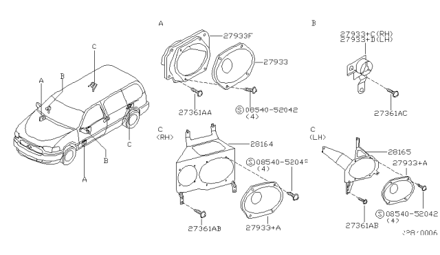 2000 Nissan Quest Speaker Unit Diagram for 28148-7B010