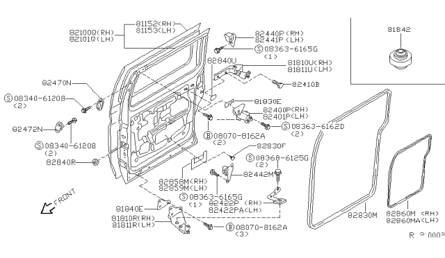 1999 Nissan Quest Slide Door Panel & Fitting Diagram