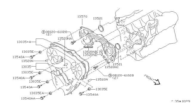 2000 Nissan Quest Front Cover,Vacuum Pump & Fitting Diagram