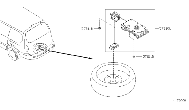 2000 Nissan Quest Carrier Assy-Spare Wheel,Hoist Diagram for 57210-1B000