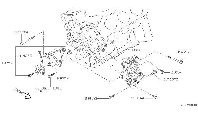 2001 Nissan Quest Bracket-Idler Pulley Diagram for 11926-7B000