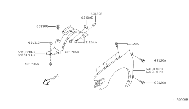 2000 Nissan Quest Front Fender & Fitting Diagram