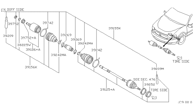 2002 Nissan Quest Front Drive Shaft (FF) Diagram 1