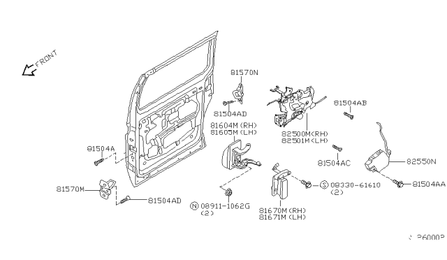 2001 Nissan Quest STRIKER-Slide Door, Front Diagram for 82570-7B001