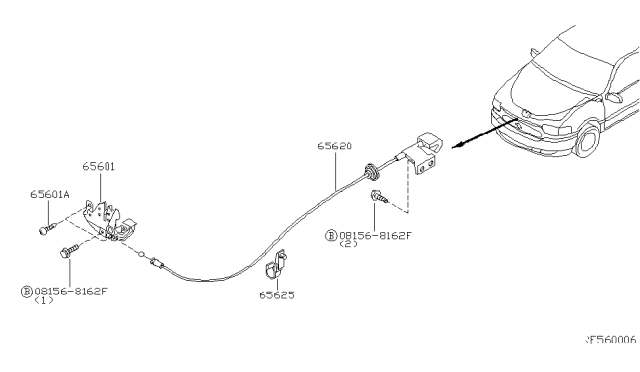 2001 Nissan Quest Cable Hood Lock Diagram for 65620-7B010