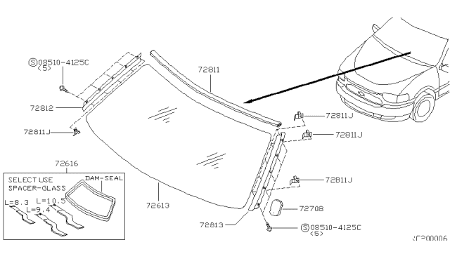 2002 Nissan Quest Windshield Glass Diagram for 72700-7B010