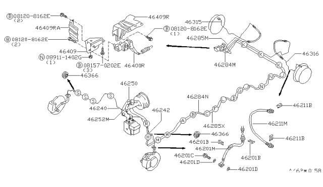 2001 Nissan Quest Tube-Brake Front LH Diagram for 46242-7B020