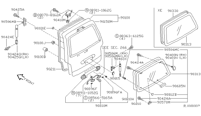 1999 Nissan Quest Back Door Panel & Fitting Diagram