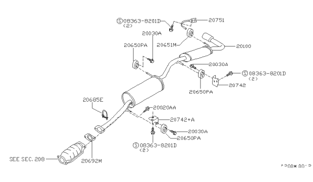2001 Nissan Quest Exhaust, Main Muffler Assembly Diagram for 20100-7B100