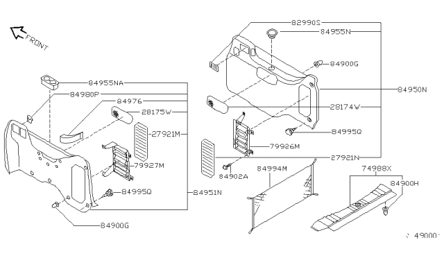 2000 Nissan Quest Grille Speaker Rear LH Diagram for 28175-7B001