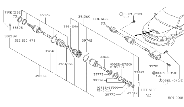 2000 Nissan Quest Joint Assy-Inner Diagram for 39771-2Z300